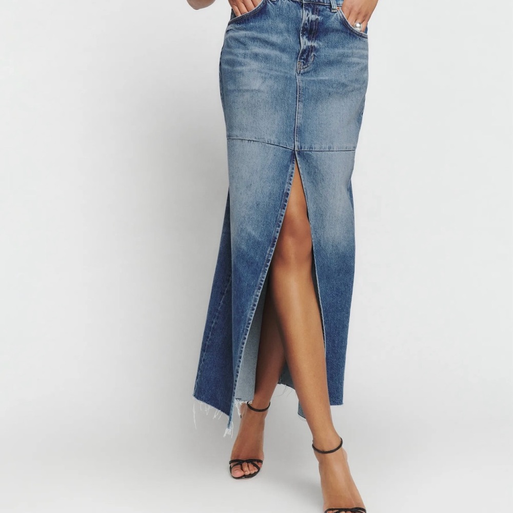 Reformation Blue Denim Maxi Skirt